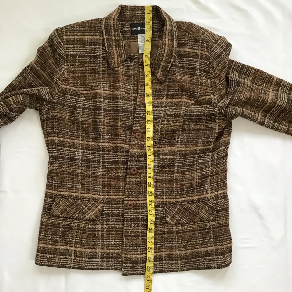 SAG HARBOR Vintage Women Brown Plaid Career Blazer, Size 14 - Picture 10 of 13